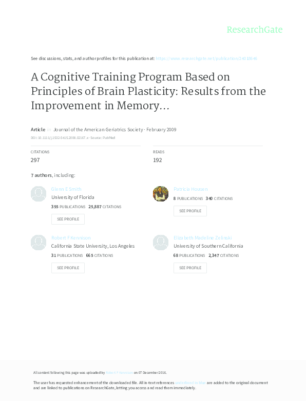 (PDF) A Cognitive Training Program Based on Principles of Brain ...
