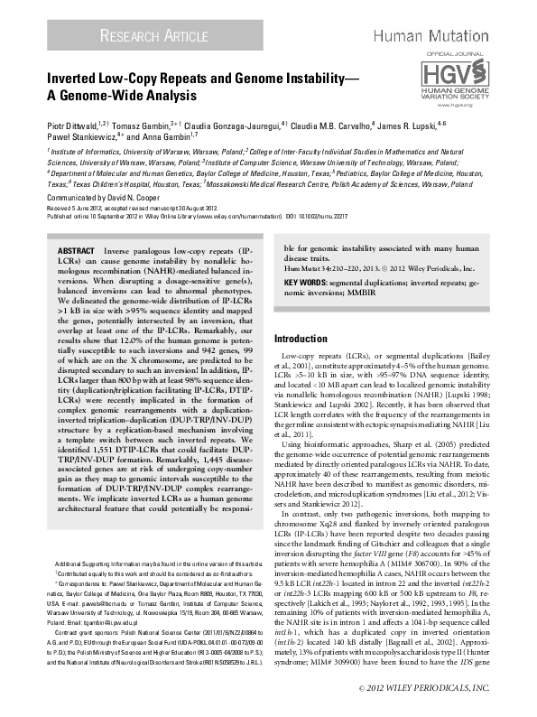 (PDF) Inverted Low-Copy Repeats and Genome Instability-A Genome-Wide ...