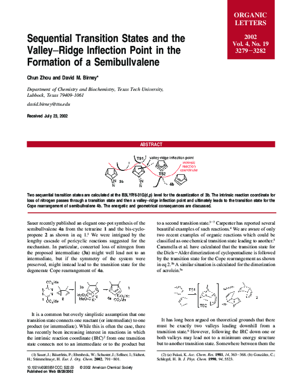 (PDF) Sequential Transition States and the Valley−Ridge Inflection ...
