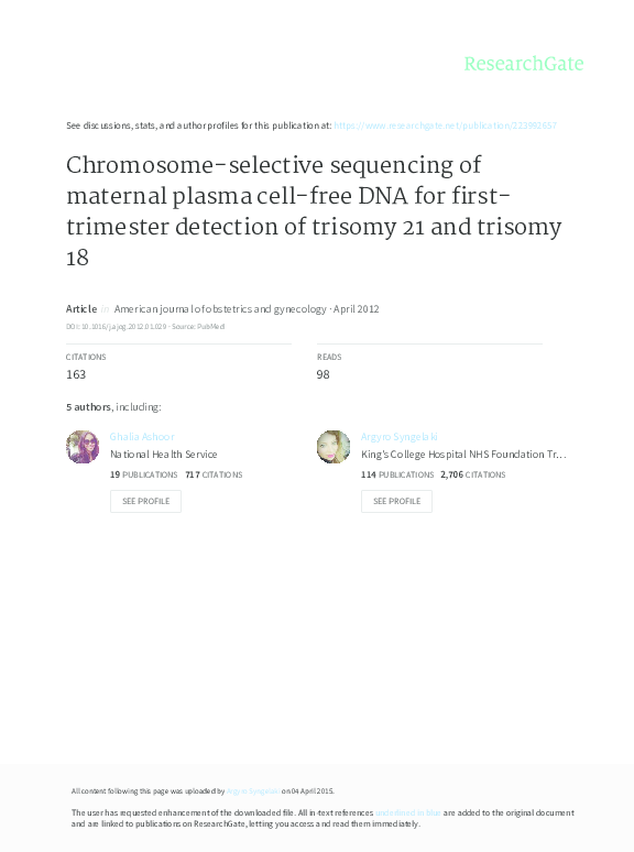 (PDF) Chromosome-selective sequencing of maternal plasma cell-free DNA ...