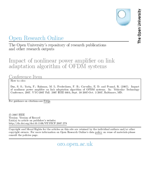 (PDF) Impact of nonlinear power amplifier on link adaptation algorithm ...