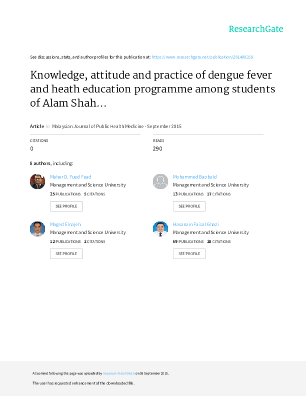 KNOWLEDGE ATTITUDE AND PRACTICE DENGUE FEVER visual data 3