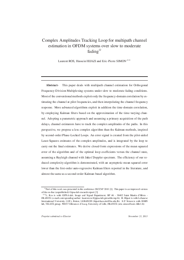 (PDF) Complex Amplitudes Tracking Loop for multipath channel estimation ...