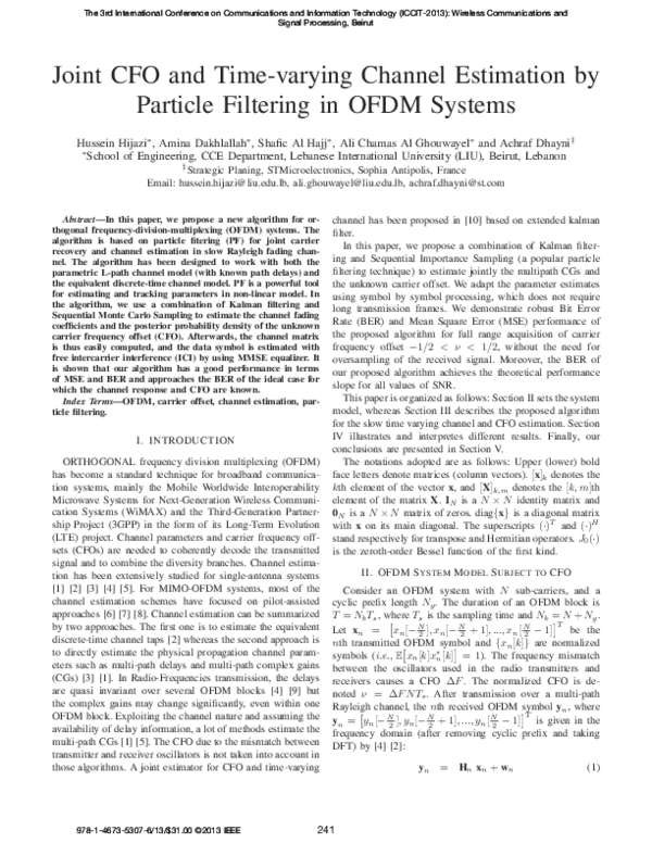 (PDF) Joint CFO and time-varying channel estimation by particle ...