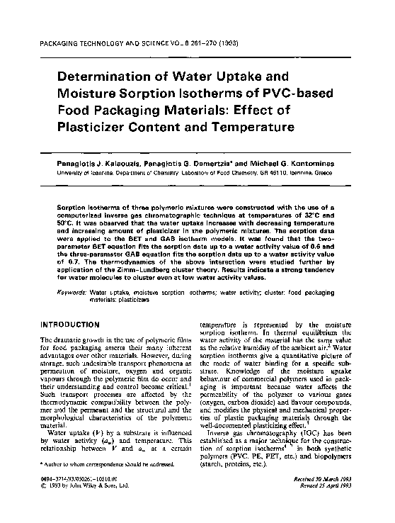 (PDF) Determination of Water Uptake and Moisture Sorption Isotherms of ...