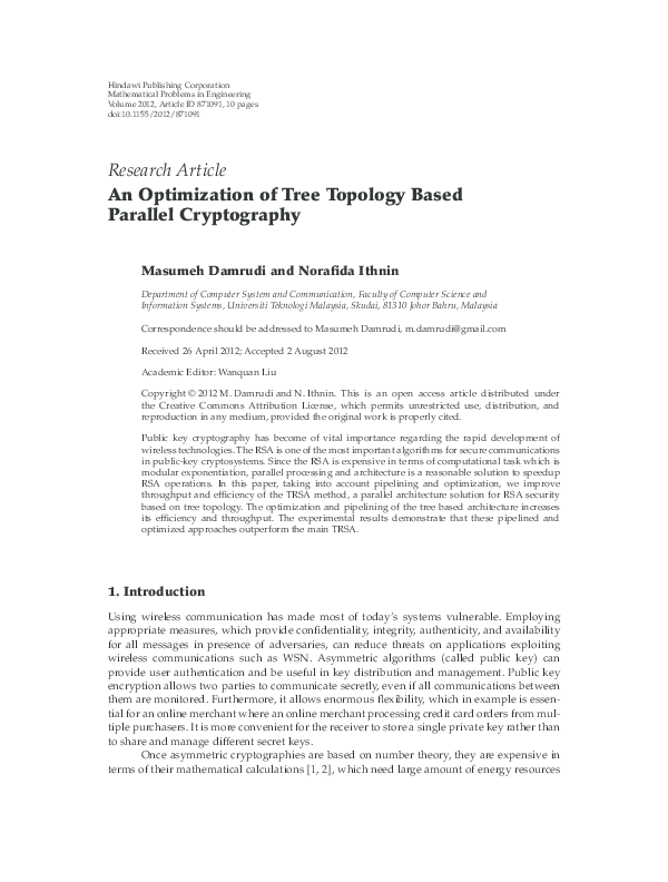 (PDF) An Optimization of Tree Topology Based Parallel Cryptography