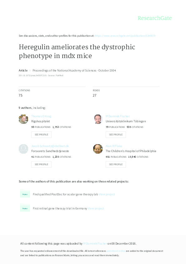(PDF) Heregulin ameliorates the dystrophic phenotype in mdx mice