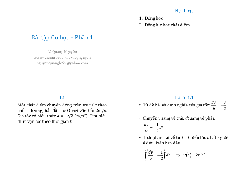 First page of “Bài tập Cơ học – Phần 1”