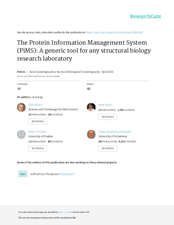 (PDF) The Protein Information Management System (PiMS): a generic tool ...