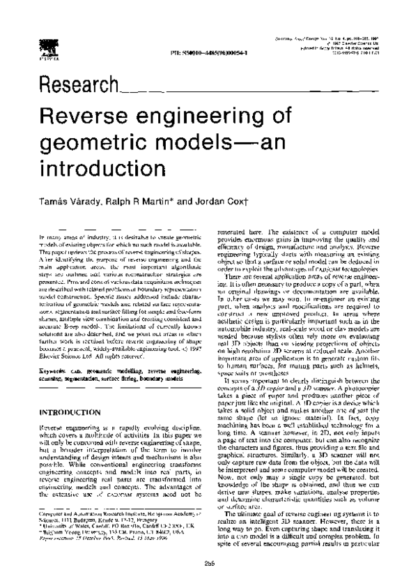 (PDF) Reverse engineering of geometric models—an introduction
