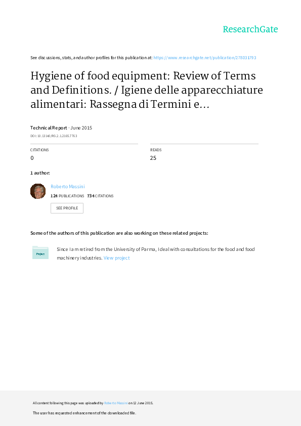 (PDF) Hygiene of food equipment Review of Terms and Definitions