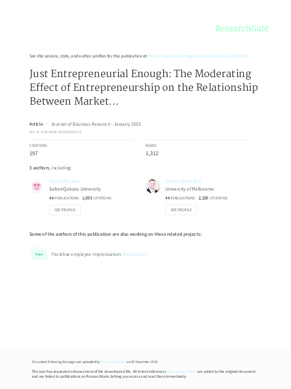 (PDF) Just entrepreneurial enough: the moderating effect of ...