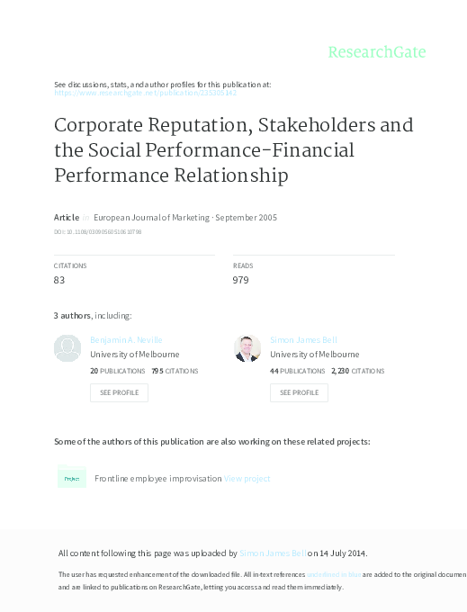 (PDF) Corporate reputation, stakeholders and the social performance ...