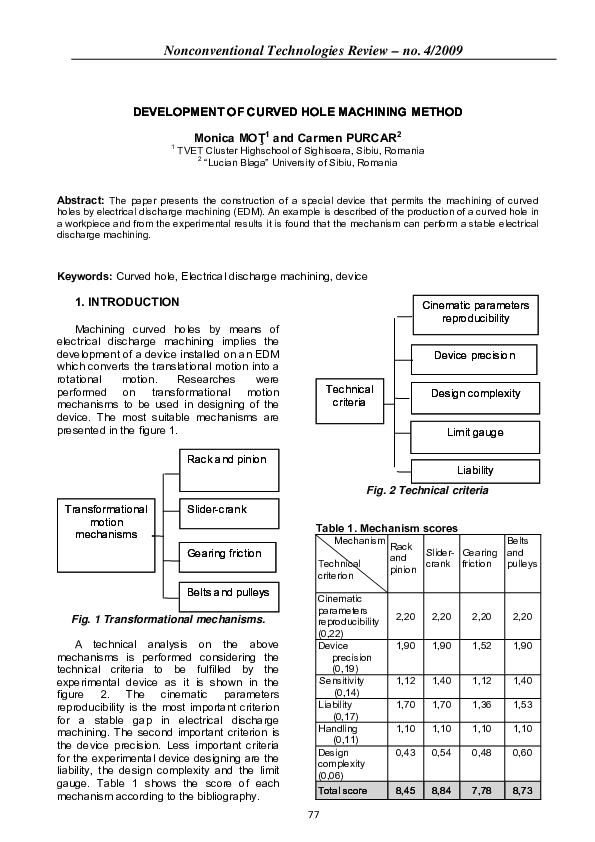 (PDF) DEVELOPMENT OF CURVED HOLE MACHINING METHOD Carmen Purcar and