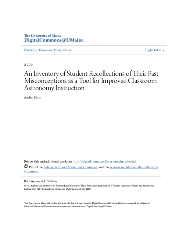 (PDF) An inventory of student recollections of their past ...