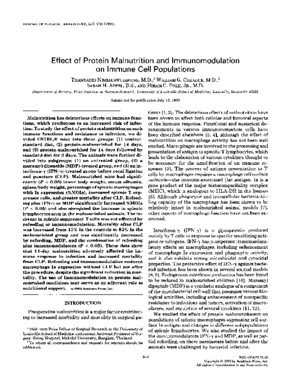 (PDF) Effect of protein malnutrition and immunomodulation on immune ...