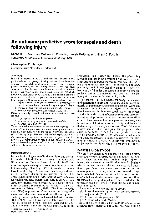 (PDF) An outcome predictive score for sepsis and death following injury