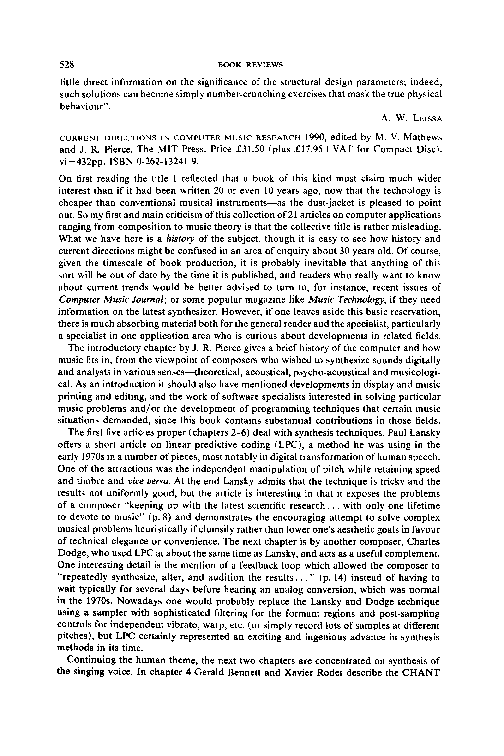 (PDF) Current directions in computer music research Max V Academia.edu