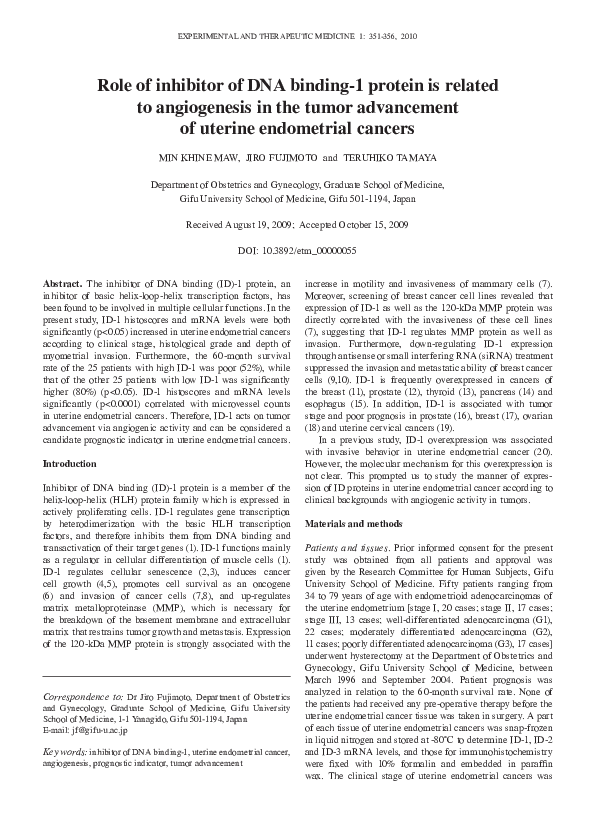 (PDF) Role of inhibitor of DNA binding-1 protein is related to ...