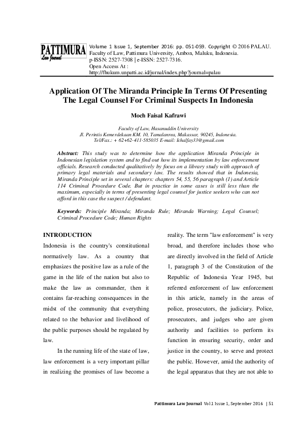 (PDF) Application Of The Miranda Principle In Terms Of Presenting The ...