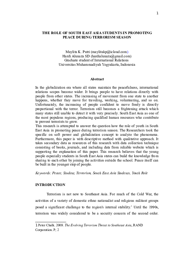 (DOC) THE ROLE OF SOUTH EAST ASIA STUDENTS IN PROMOTING PEACE DURING ...