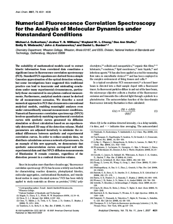 (PDF) Numerical fluorescence correlation spectroscopy for the analysis ...