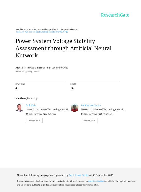 (PDF) Power System Voltage Stability Assessment through Artificial Neural Network Hasmat Malik