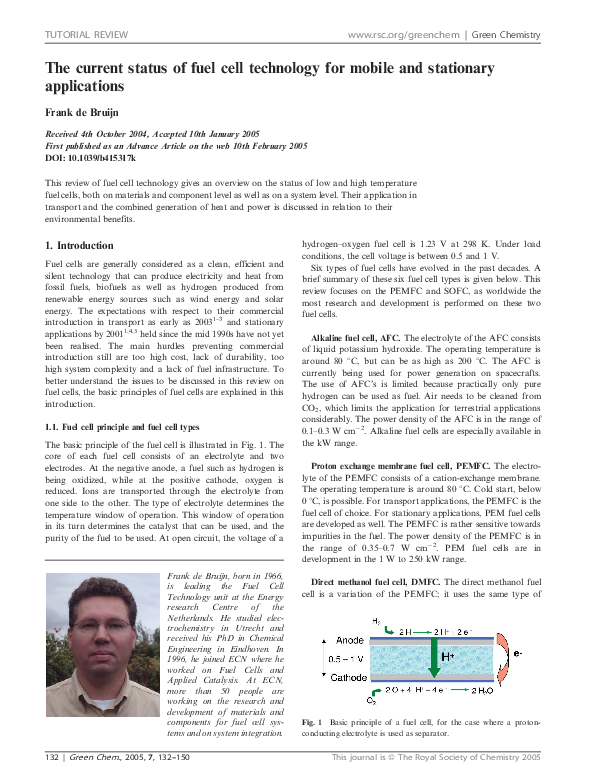 (PDF) The current status of fuel cell technology for mobile and