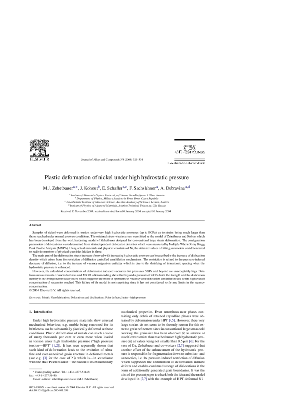 (PDF) Plastic deformation of nickel under high hydrostatic pressure
