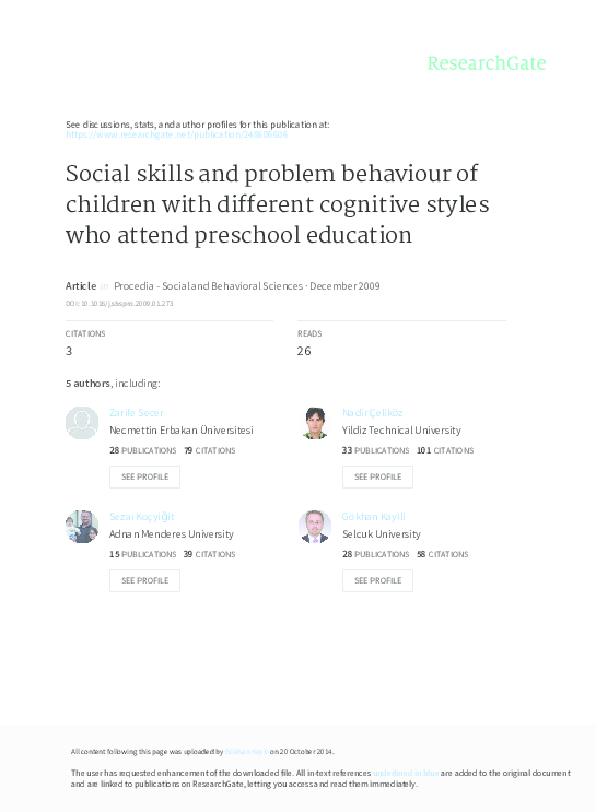 (PDF) Social skills and problem behaviour of children with different ...