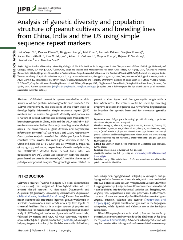 (PDF) Analysis of genetic diversity and population structure of peanut ...