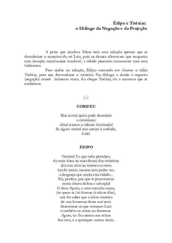 (PDF) Édipo e Tirésias o Diálogo da Negação e da Projeção Sandro