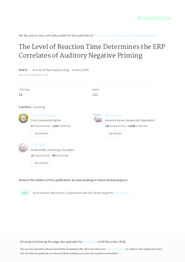 (PDF) The level of reaction time determines the ERP correlates
