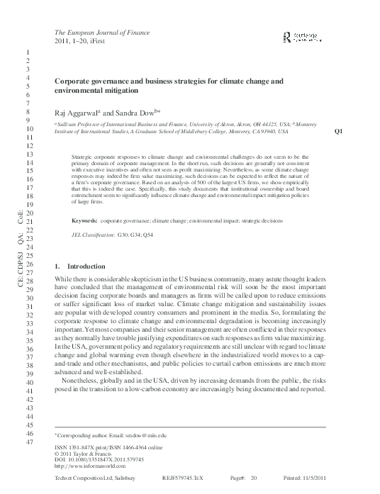 (PDF) Corporate governance and business strategies for climate change ...