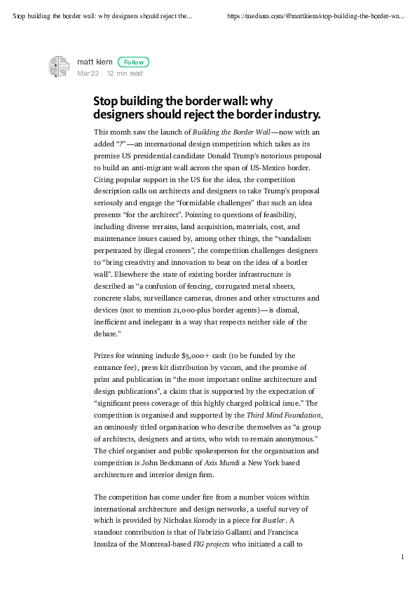 (PDF) Stop building the border wall why designers should reject the