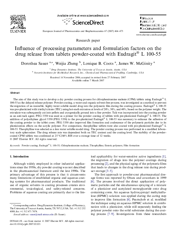 (PDF) Influence of processing parameters and formulation factors on the ...