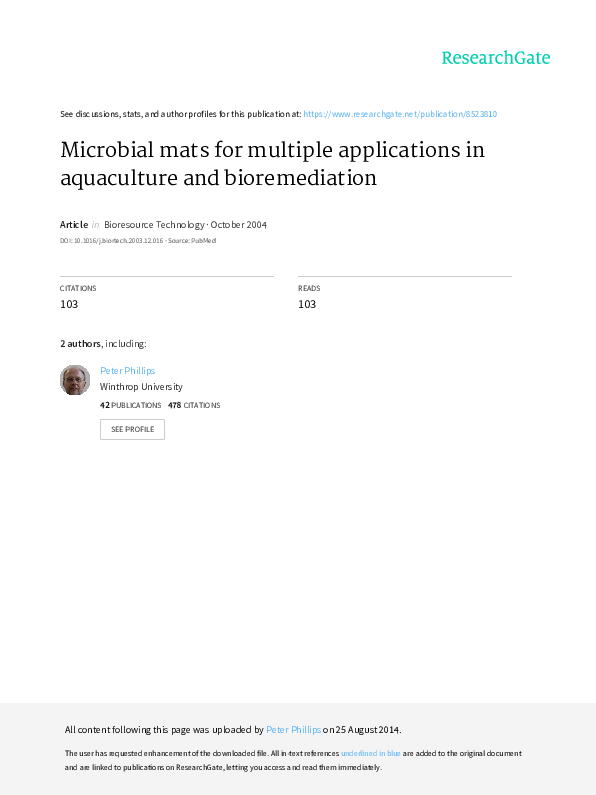 (PDF) Microbial mats for multiple applications in aquaculture and