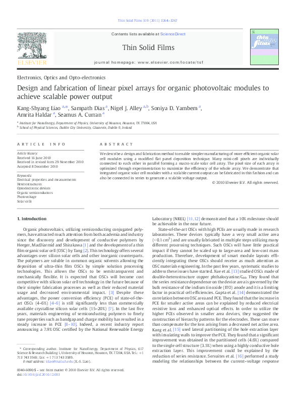 (PDF) Design and fabrication of linear pixel arrays for organic ...