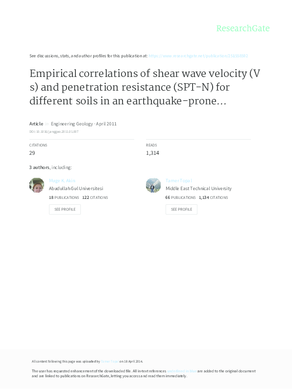 (PDF) Empirical correlations of shear wave velocity (V s ) and ...
