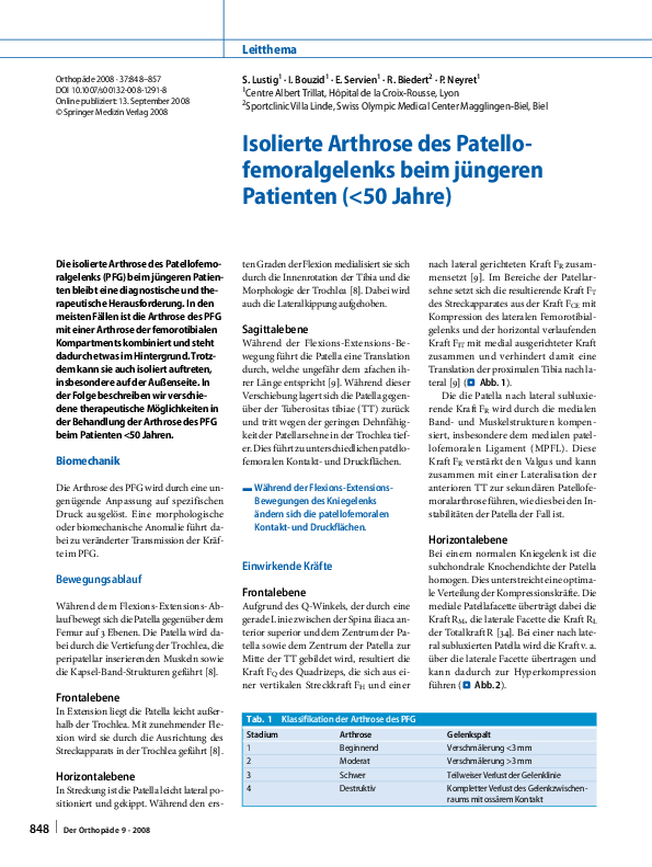 (PDF) [Isolated arthrosis of the patellofemoral joint in younger patients