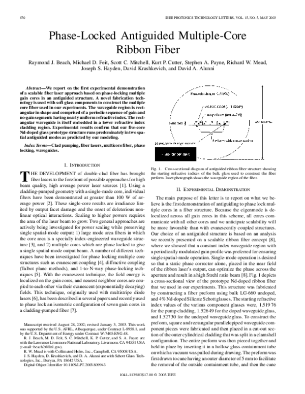 (PDF) Phase-locked antiguided multiple-core ribbon fiber