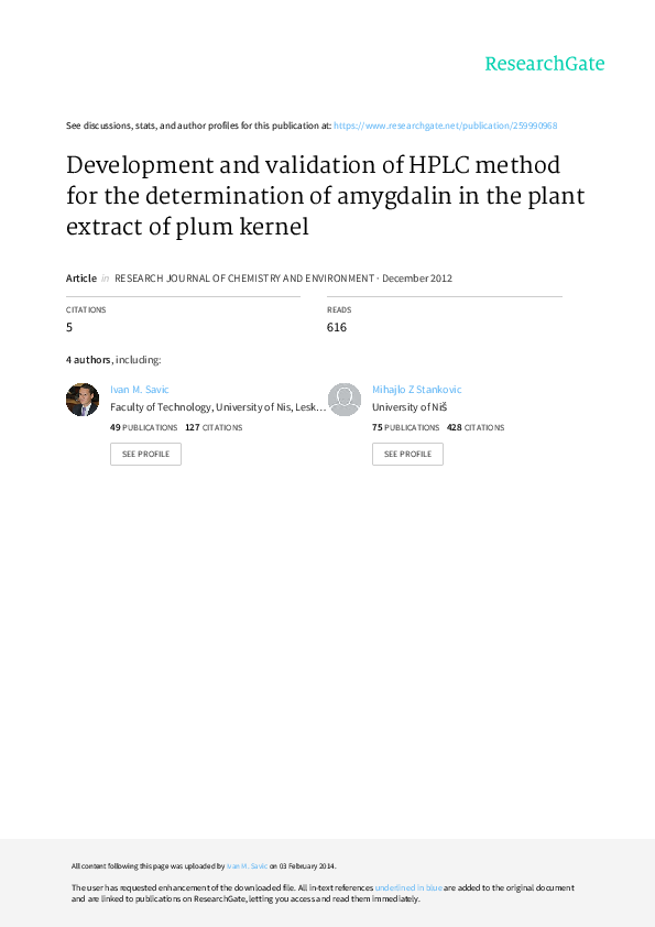 (PDF) Development and validation of HPLC method for the determination ...