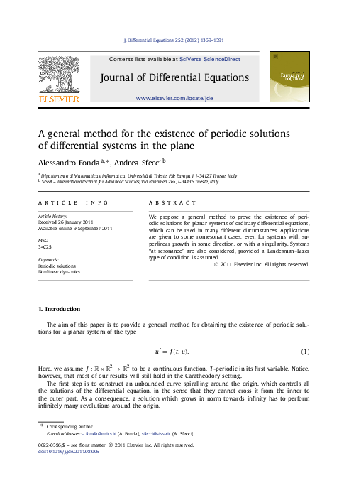 (PDF) A general method for the existence of periodic solutions of ...