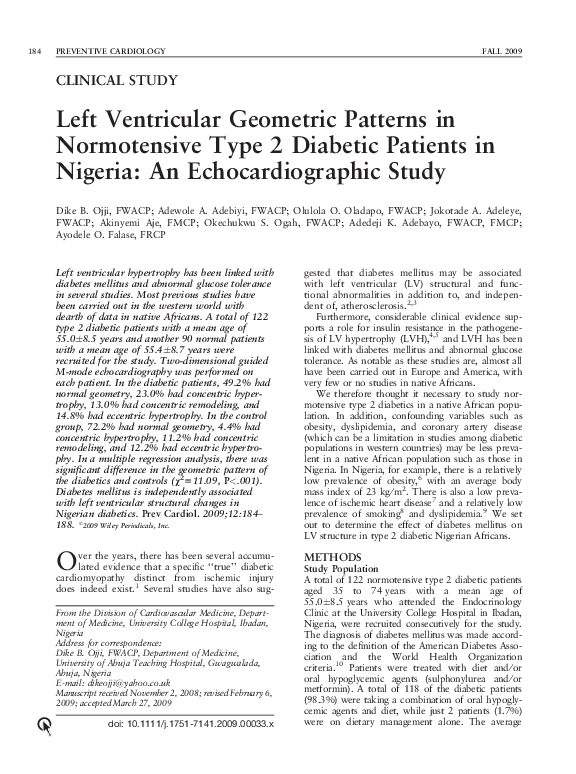 (PDF) Left Ventricular Geometric Patterns in Normotensive Type 2 ...