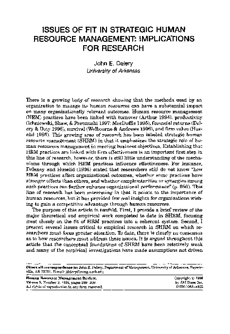 (PDF) Issues of fit in strategic human resource management ...