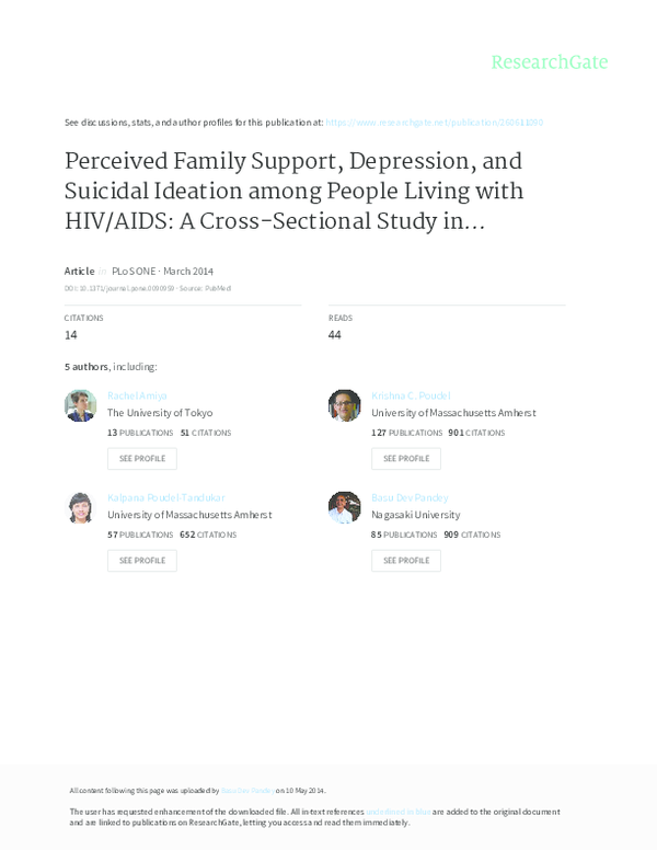 (PDF) Perceived Family Support, Depression, and Suicidal Ideation among ...