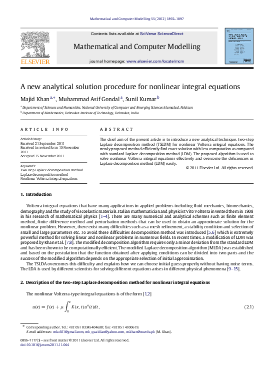 (PDF) A new analytical solution procedure for nonlinear integral equations