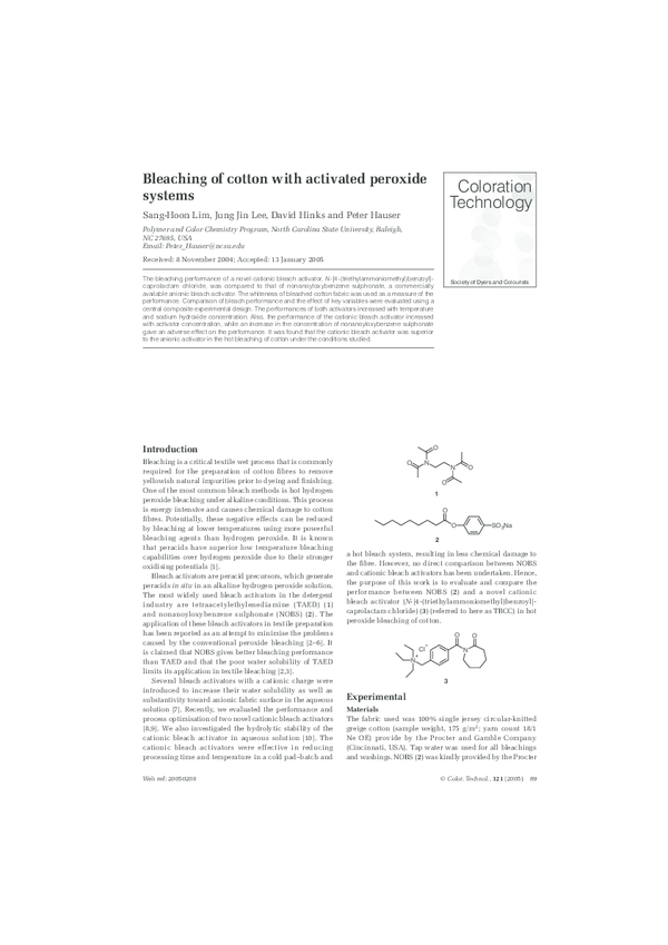 Pdf Bleaching Of Cotton With Activated Peroxide Systems David Hinks Academia Edu