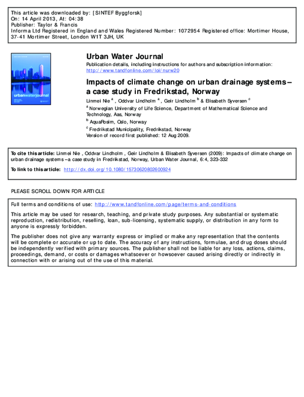 (PDF) Urban Water Journal Impacts of climate change on urban drainage ...