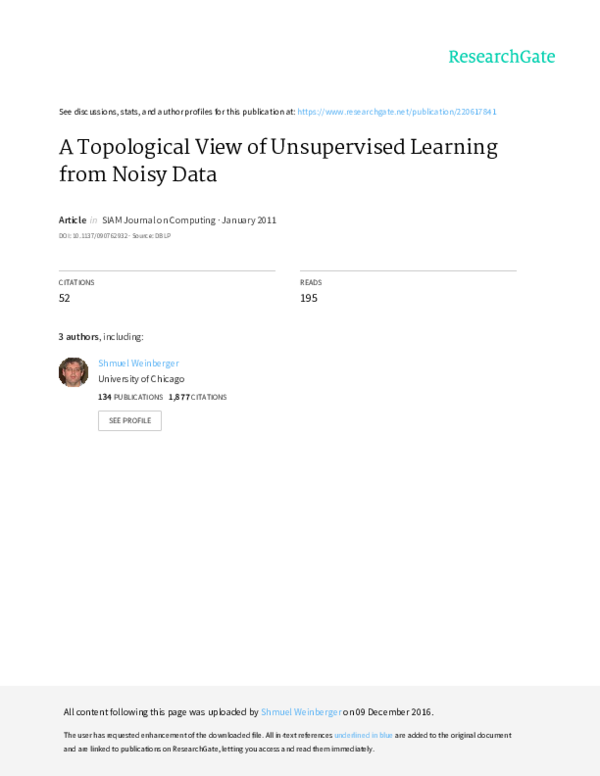 (PDF) A Topological View of Unsupervised Learning from Noisy Data